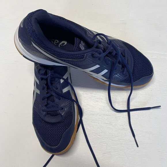 ASICS Mens Gel Rocket 9 shoes size 11.6 US Blue Silver White - Picture 6 of 10